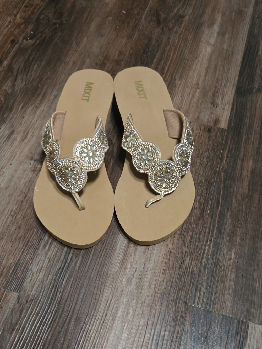 Mixit Gold Beaded Thong Sandals